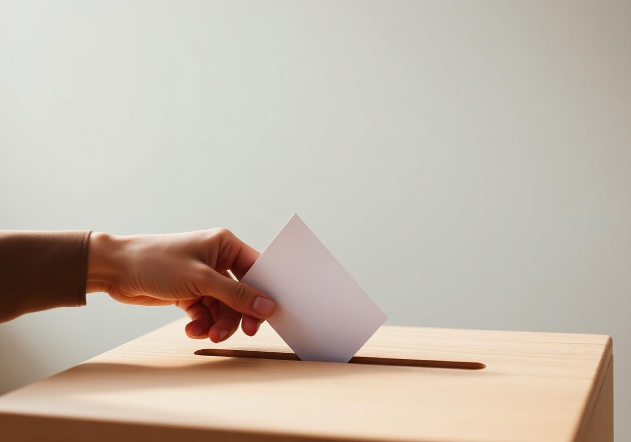 Hand legt einen Stimmzettel in eine Wahlurne